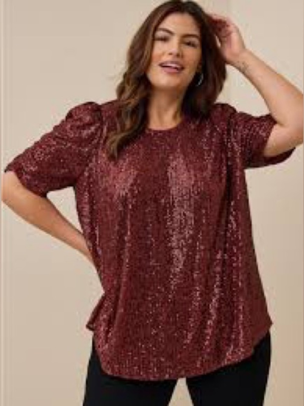 Torrid Burgundy Sequin Short Sleeve Blouse Top Size 5 (5X) NWT Holiday Party
